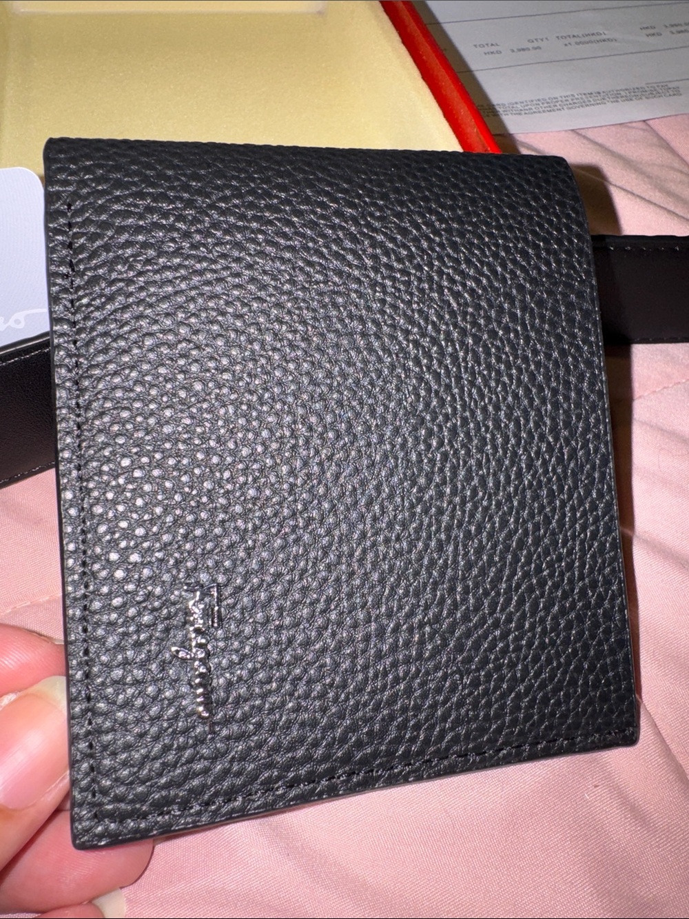 Salvatore Ferragamo Black Leather Belt and Black Textured Wallet Set - Picture 6 of 9